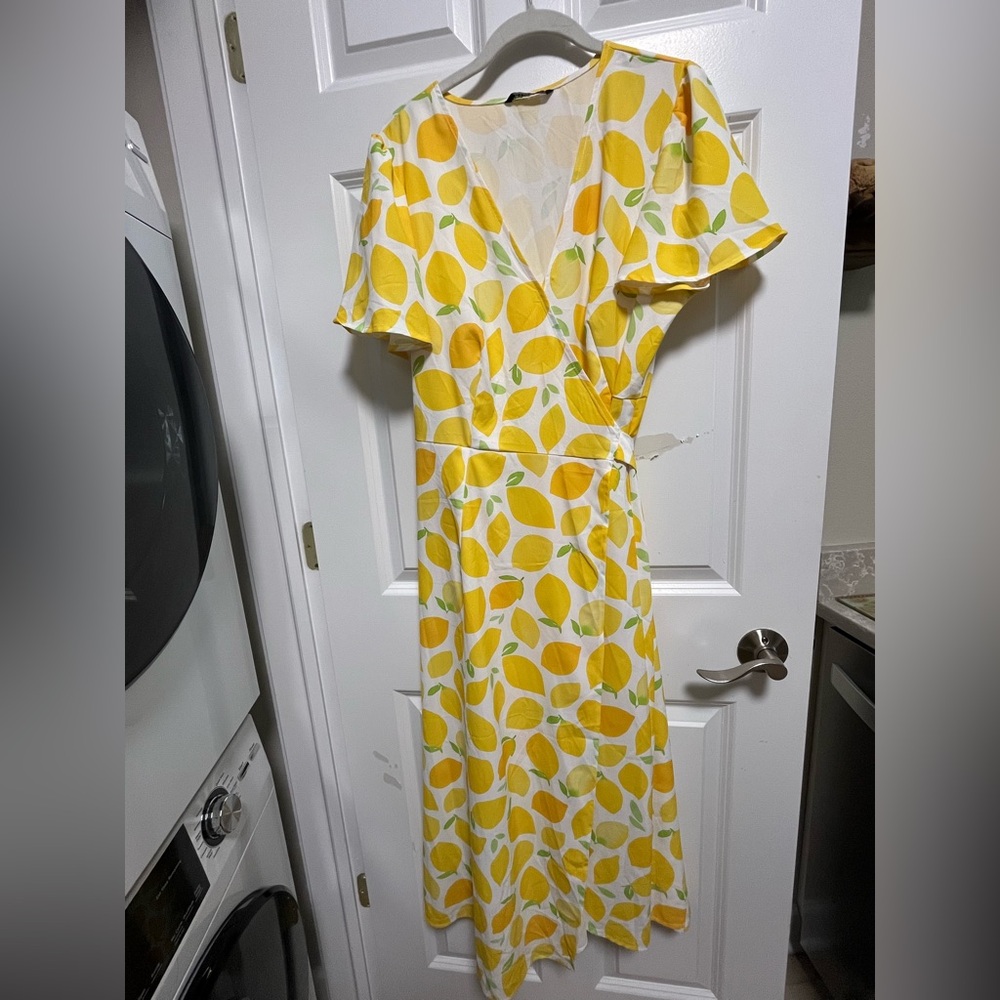 Bloomchic Lemon Print Wrap Dress